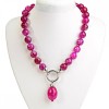 Pink Agate Necklace, Round Beads 14mm and Barrel Pendant 40mm, Length 52cm
