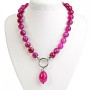 Pink Agate Necklace, Round Beads 14mm and Barrel Pendant 40mm, Length 52cm