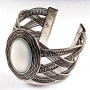 Mother-of-Pearl Bracelet, Wide Clasp, Metal Bezel Setting, Oval