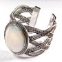 Mother-of-Pearl Bracelet, Wide Clasp, Metal Setting, Fine Greek Key Pattern, Oval