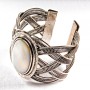 Mother-of-Pearl Bracelet, Wide Clasp, Metal Setting, Classic Oval