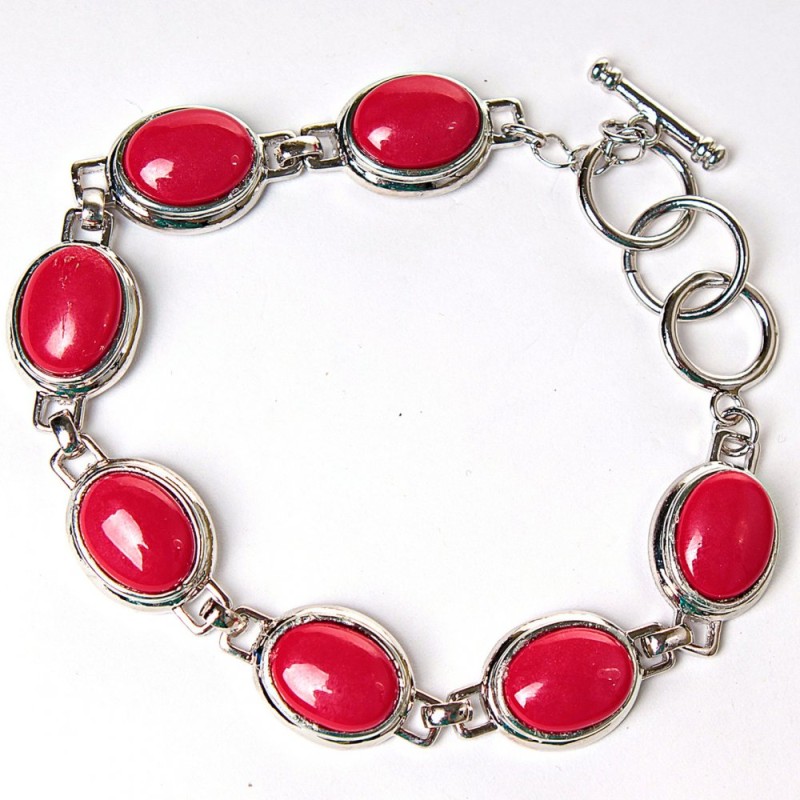 Clearance Oval Coral Stone Bracelet with Toggle Clasp