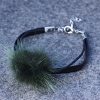 Faux Leather Bracelet, Green, Natural Fur