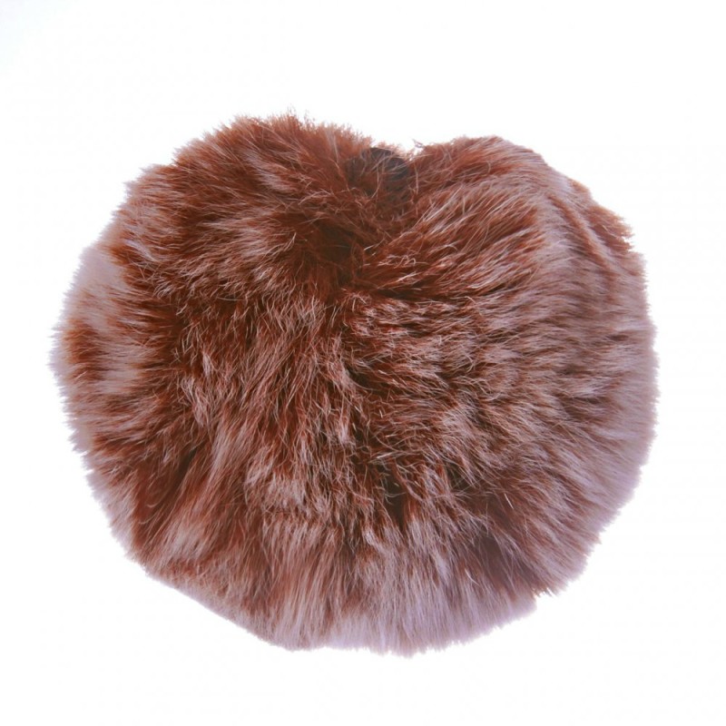 Brown Natural Fur Pom-Pom Keychain on Elastic, 5 cm
