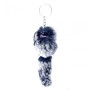 Natural Fur Pom-Pom Animal Keychain on Elastic, 15 cm