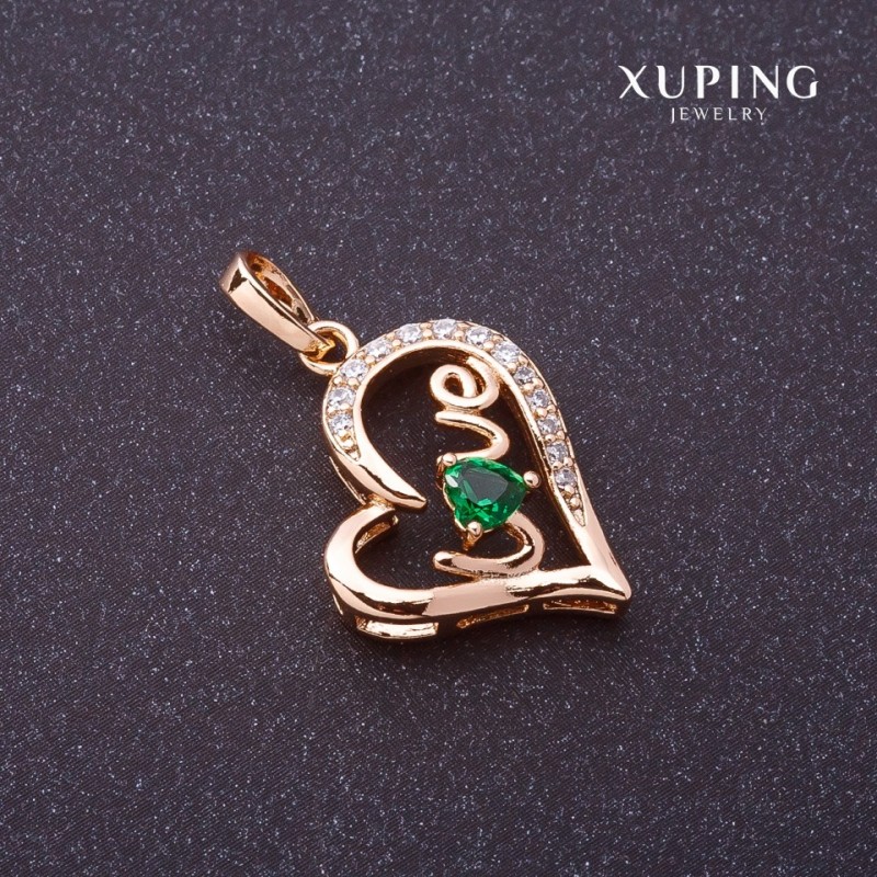 Xuping Love Pendant Green Stone Gold-Tone 27x16mm