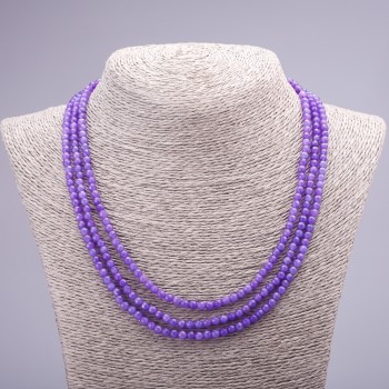 Three-Row Necklace "Amethyst" (Faux), Faceted Natural Stone Bead, 4mm Diameter, 47mm Length