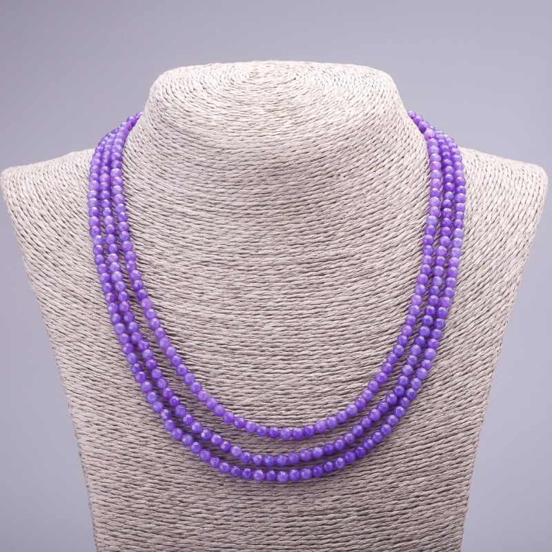Three-Row Necklace "Amethyst" (Faux), Faceted Natural Stone Bead, 4mm Diameter, 47mm Length