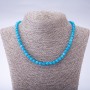 Natural Dyed Stone "Aquamarine" (Synthetic) Faceted Round Bead Necklace, 6mm Diameter, 45cm Length