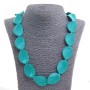 Turquoise Necklace (Pressed), Oval Flat Slightly Twisted Beads, 71cm Length