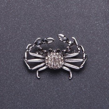 Diamond Crab Brooch, silver-tone metal, 4x2.7cm