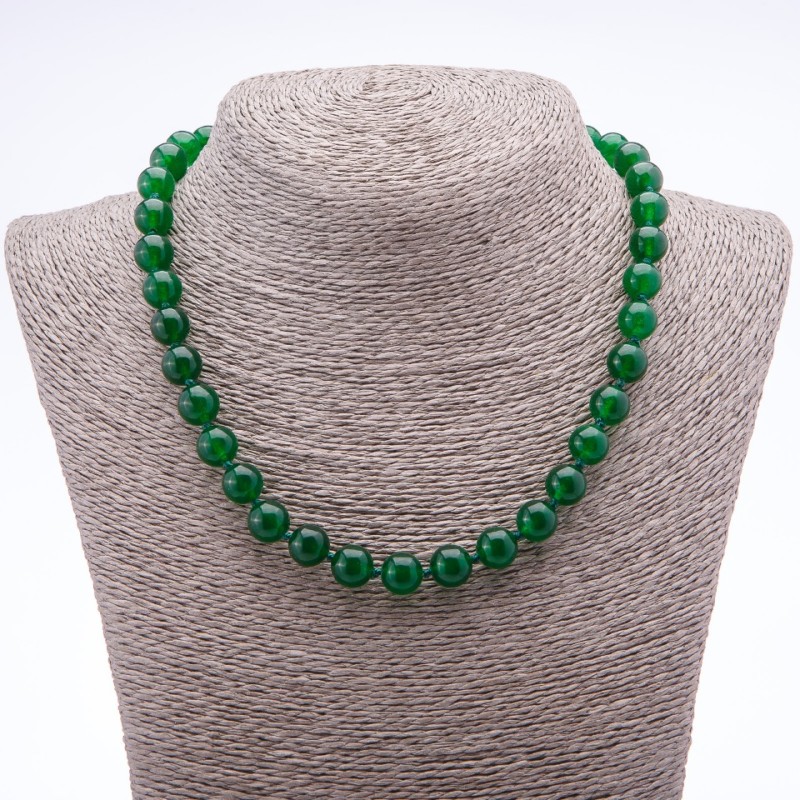 Chrysoprase Necklace, natural stone, smooth round beads 10 mm, length 45 cm