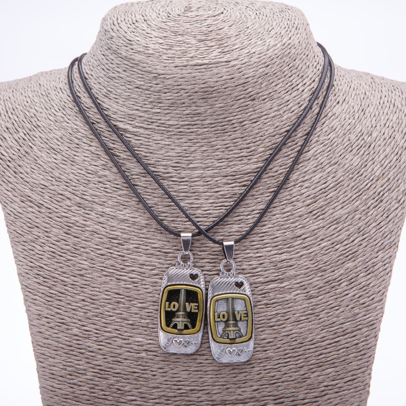 Love Friendship Pendant Set on Cord, Length 45cm, Metal Color “Silver and Bronze”