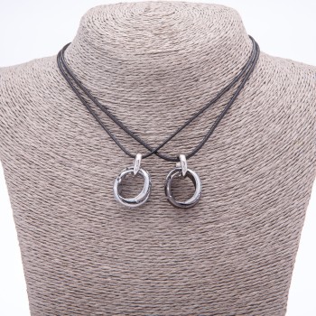 Ring Friendship Pendant Set on Cord, Length 45cm, Metal Color “Silver”