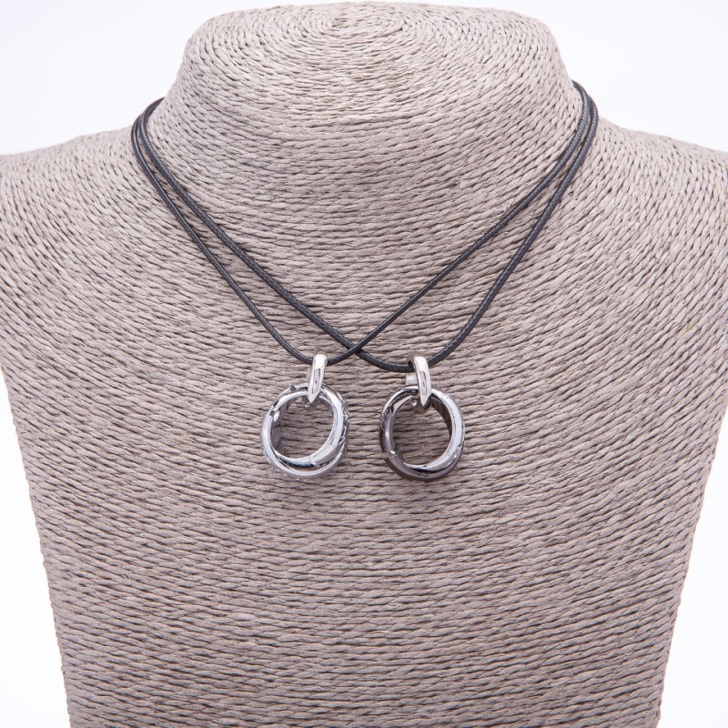 Ring Friendship Pendant Set on Cord, Length 45cm, Metal Color “Silver”