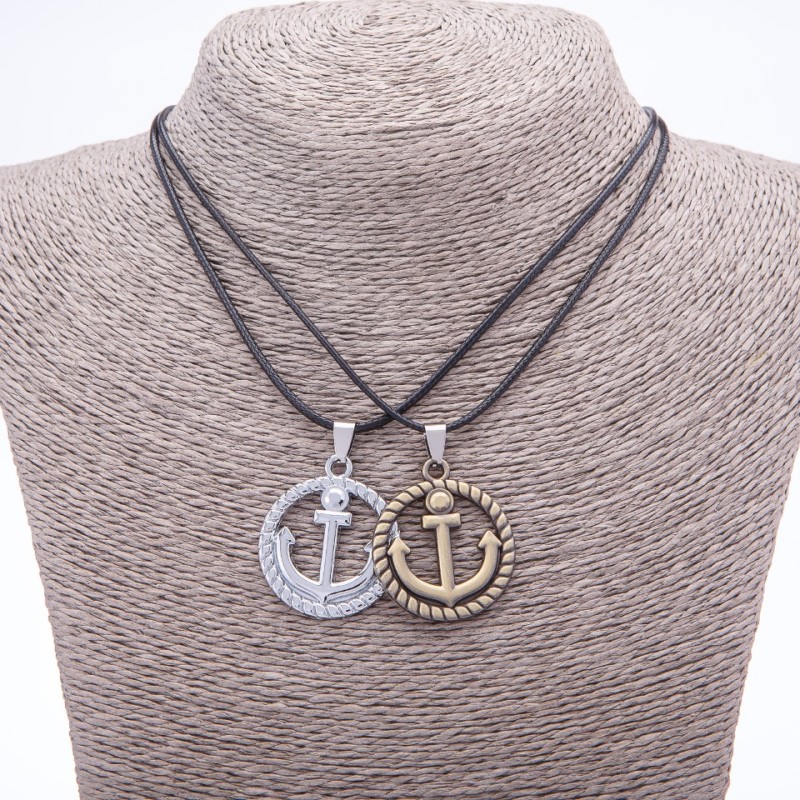 Anchor Friendship Pendant Set on Cord, Length 45cm, Metal Color “Silver and Bronze”