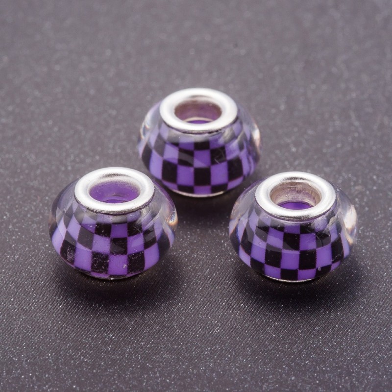 Pandora Bead Lilac Checkered Plastic, diameter 13mm, hole diameter 5mm, pack of 11 pcs