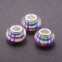 Pandora Bead Pink-Blue Check Plastic, diameter 13mm, hole diameter 5mm, pack of 11 pcs