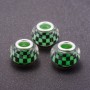 Pandora Bead Green Checkered Plastic, diameter 13mm, hole diameter 5mm, pack of 11 pcs