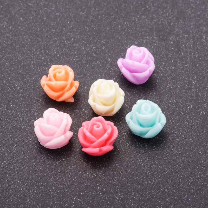Cabochon Rose Bud Assorted, 10mm diameter, no hole, pack of 30 pcs