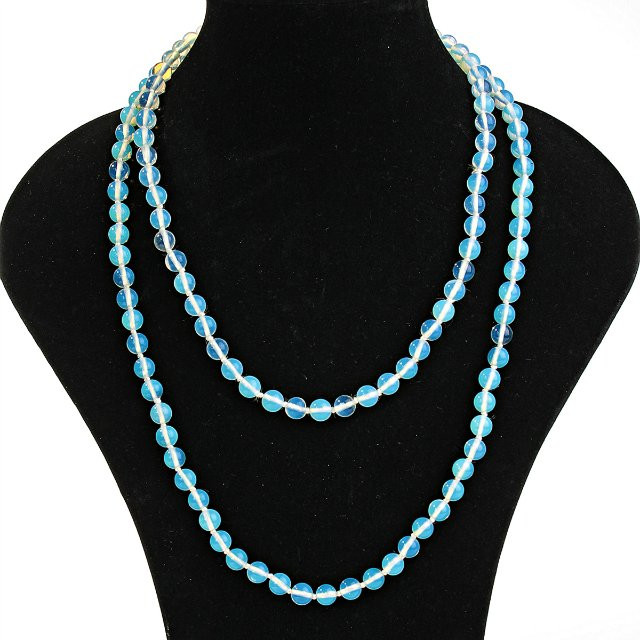 Long Moonstone Necklace, Smooth Round Beads, diameter 8mm, length 118cm