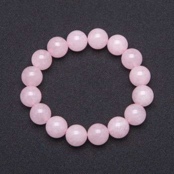 Bracelet on Elastic Natural Rose Quartz Smooth Ball, diameter 12mm+