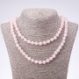 Long Necklace with Natural Stone Rose Quartz Smooth Beads 8mm Diameter, 120cm Length