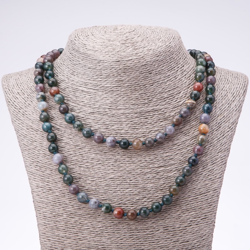Long Necklace with Natural Jasper—Multicolored, Smooth Round Beads, 8 mm Diameter, 120 cm Length