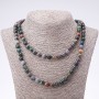 Long Necklace with Natural Jasper—Multicolored, Smooth Round Beads, 8 mm Diameter, 120 cm Length