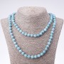 Long Aquamarine Stone Necklace, Smooth Round Beads, 8mm Diameter, 110cm Length