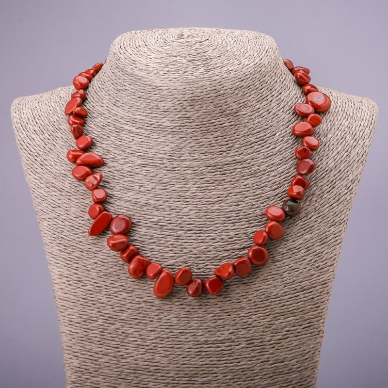 Necklace Red Jasper Butterfly, natural shape 10-15mm, 50cm