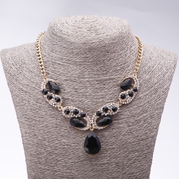 Evening Necklace with Black Crystals "Precious Drops", 42-49cm length