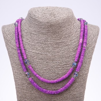 Purple Necklace Made of Scaphella Shell, 120cm Length