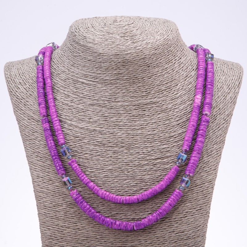 Purple Necklace Made of Scaphella Shell, 120cm Length