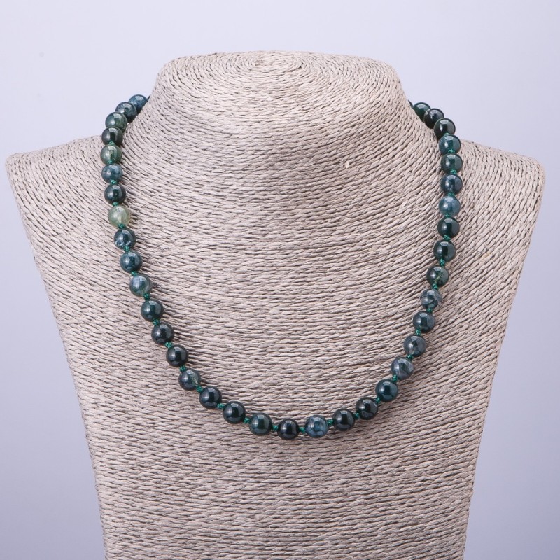 Moss Agate Smooth Round Bead Necklace, 8mm Diameter, 50cm Length