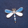 "Dragonfly" Brooch, White and Light-Blue Enamel, Gold-Tone Metal, 4.5x3.5 cm