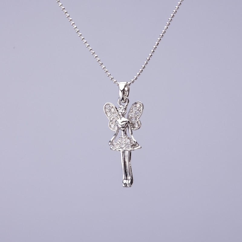 "Fairy" Pendant on Figaro Chain, 25x10mm Diameter, 50cm Length, Gray Metal