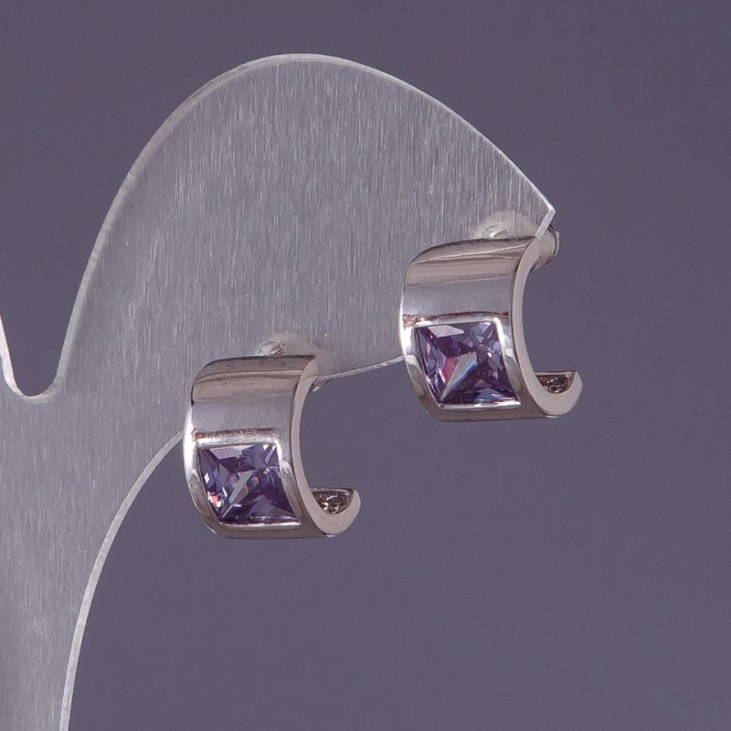 Earrings with Light Lilac Crystals 13x9mm