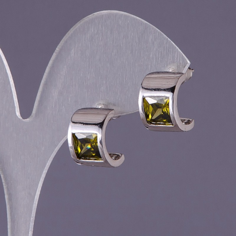 Green Crystal Earrings, 13x9mm