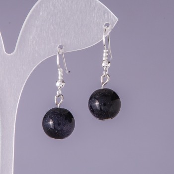 Aventurine Stone Earrings "Blue Sand Night of Cairo" Smooth Ball, Diameter 12mm, Length 3cm