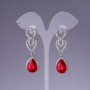 Red Crystal Earrings, 5.5cm Length, Gray Metal