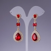 Red Crystal Earrings, 6cm Length, Yellow Metal