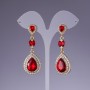 Red Crystal Earrings, 6cm Length, Yellow Metal