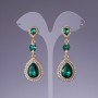 Green Crystal Earrings, 6cm length, yellow metal