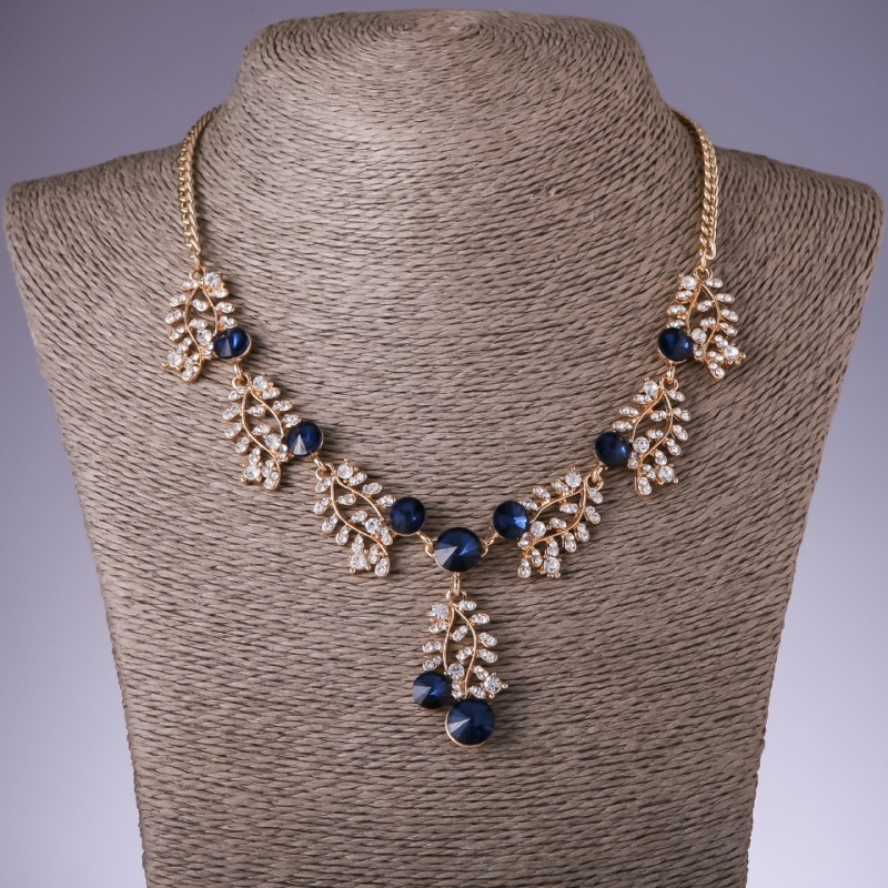 Blue Crystal Necklace "Twigs", 42-50cm length