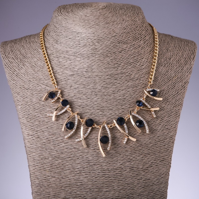 Necklace with Blue Crystals "Zigzag", Length 42-50 cm