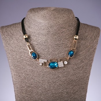 Cord Necklace with Turquoise Crystals "Geometry", Length 40-48 cm
