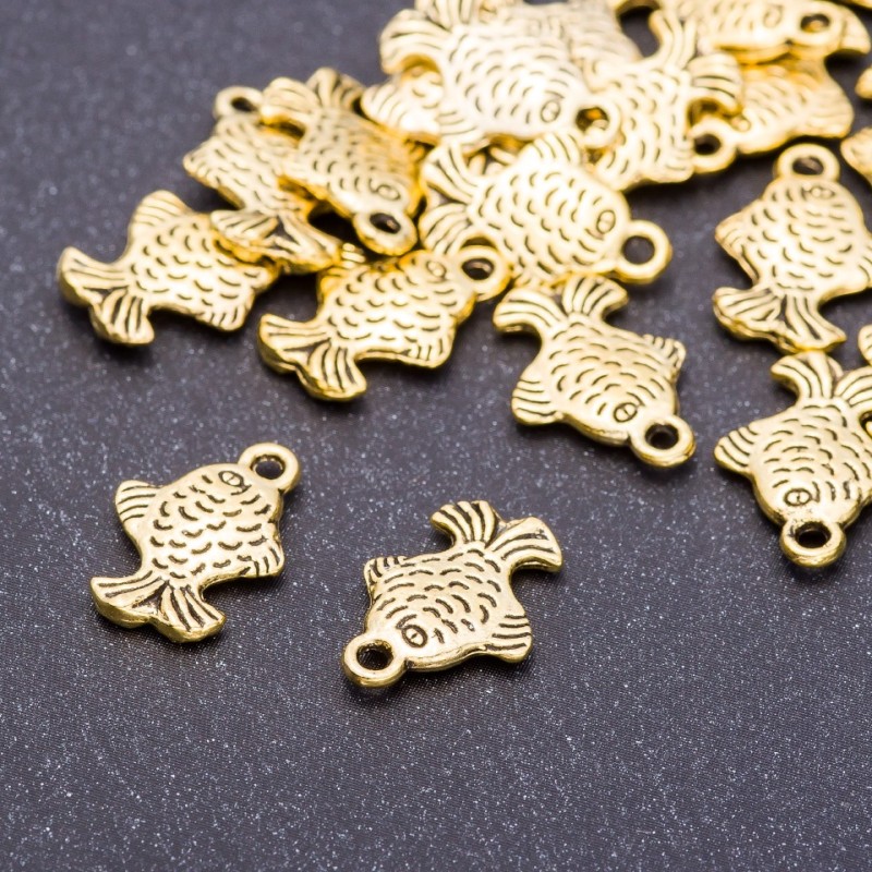 Finding Pendant Fish "Antique Gold", Diameter 11mm, Length 16mm, Hole Dia mm, Pack 20g +/-21pcs
