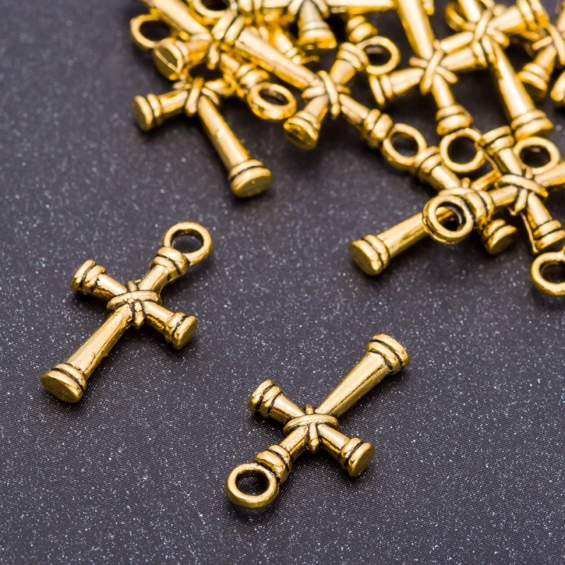 Finding Pendant "Cross" "Antique Gold", diameter 11mm, length 20mm, hole diameter 3mm, pack 20g +/-23pcs