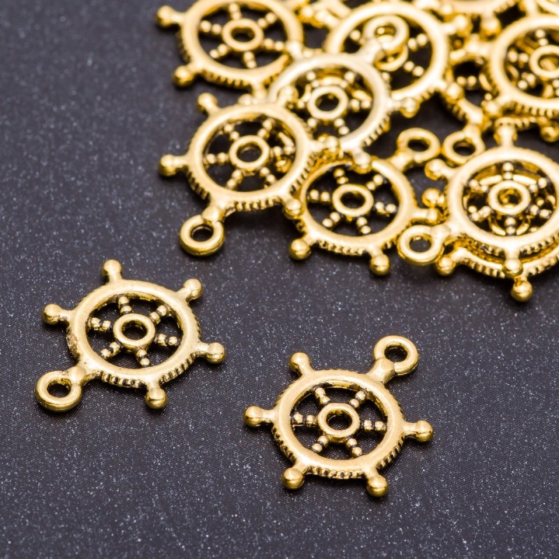 Finding Pendant "Ship's Wheel", diameter 15mm, length 20mm, hole diameter 5mm, pack 20g +/-21pcs